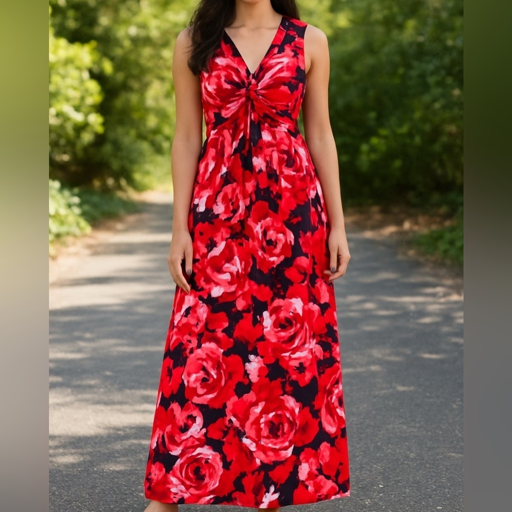 Liz Claiborne Floral Sleeveless Maxi Dress - Red and Black Sz M, #18 - Picture 1 of 3